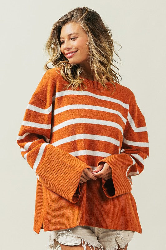 Elise - Ribbed Hem Stripe Sweater