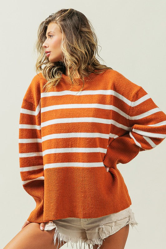 Elise - Ribbed Hem Stripe Sweater