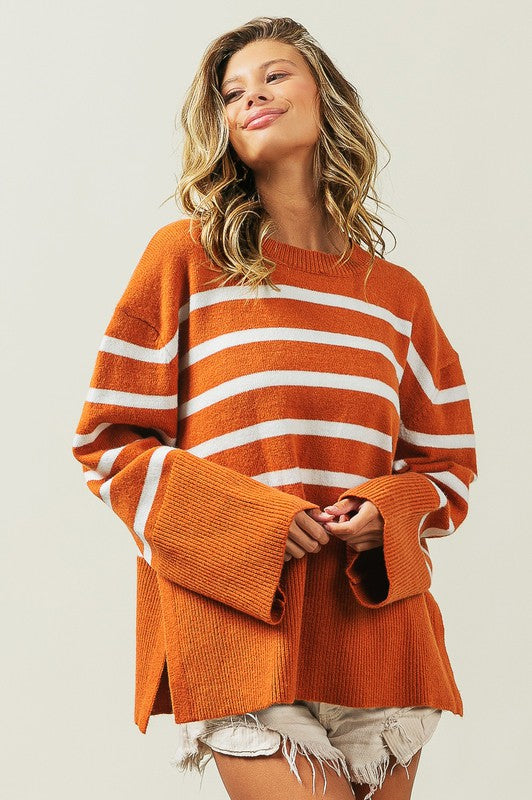 Elise - Ribbed Hem Stripe Sweater