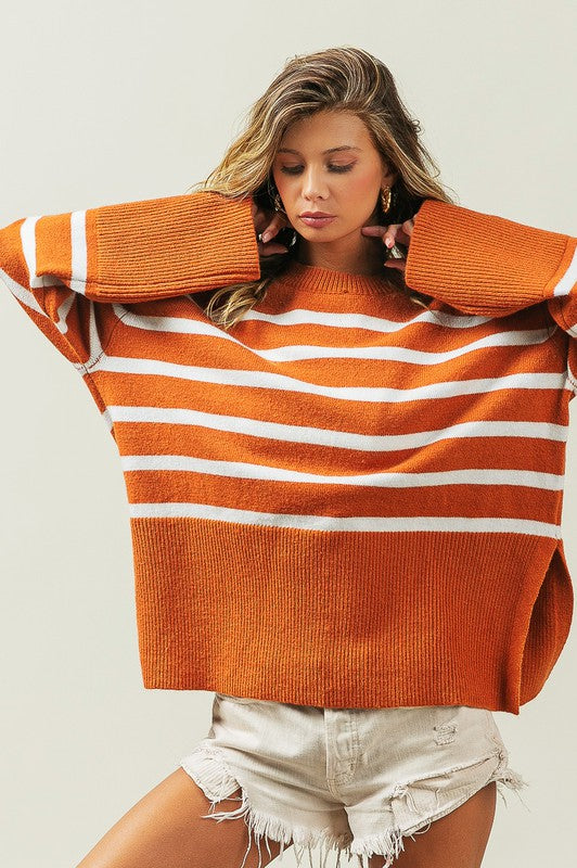 Elise - Ribbed Hem Stripe Sweater