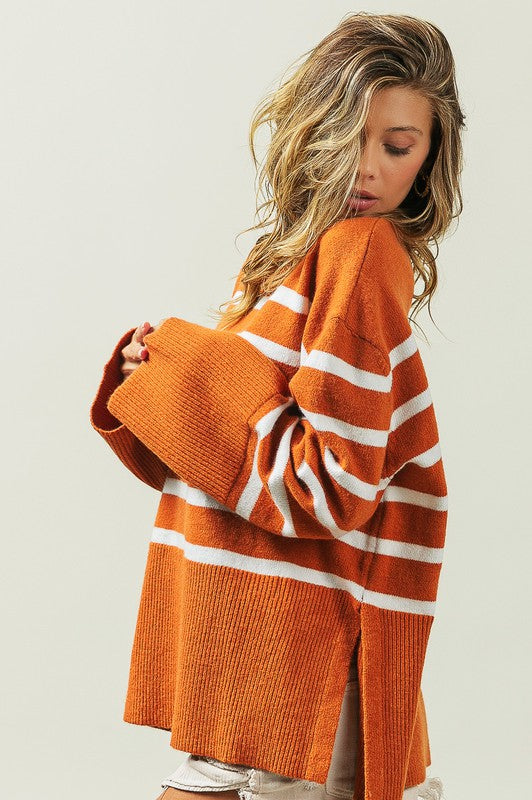 Elise - Ribbed Hem Stripe Sweater