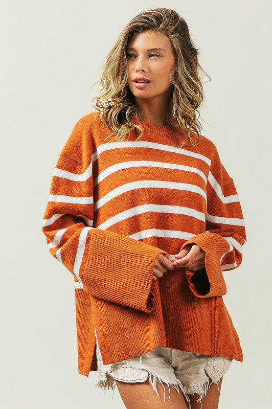 Elise - Ribbed Hem Stripe Sweater