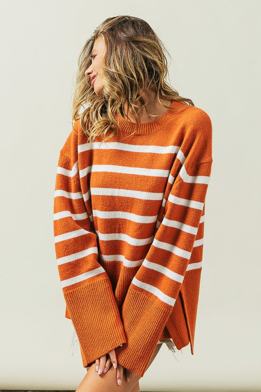 Elise - Ribbed Hem Stripe Sweater