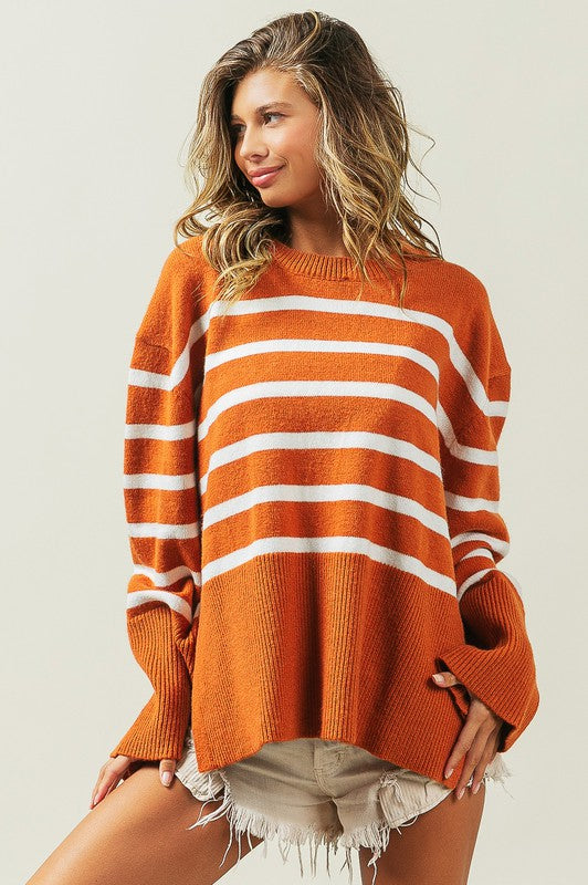 Elise - Ribbed Hem Stripe Sweater