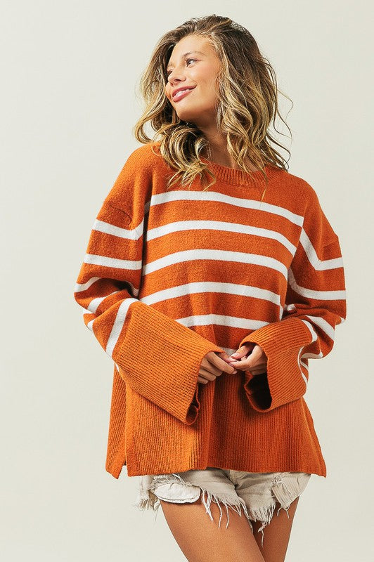 Elise - Ribbed Hem Stripe Sweater