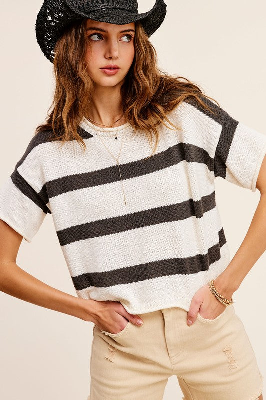 Parker - Lightweight Stripe Sweater Short Sleeve Top