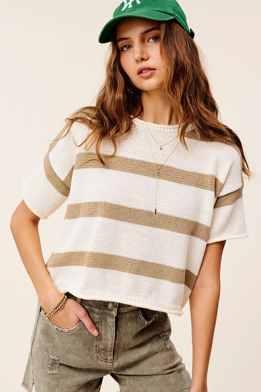 Parker - Lightweight Stripe Sweater Short Sleeve Top