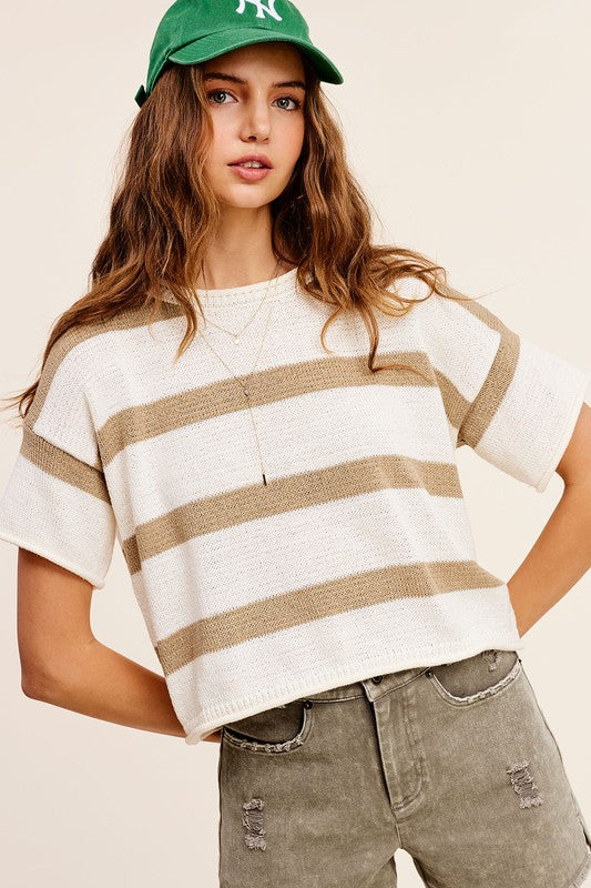 Parker - Lightweight Stripe Sweater Short Sleeve Top