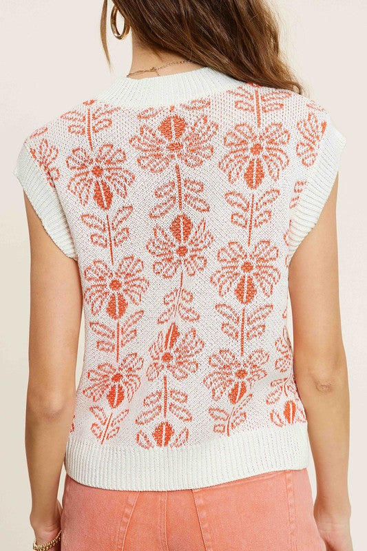 Mia - Flower Pattern Sleeveless Sweater Top