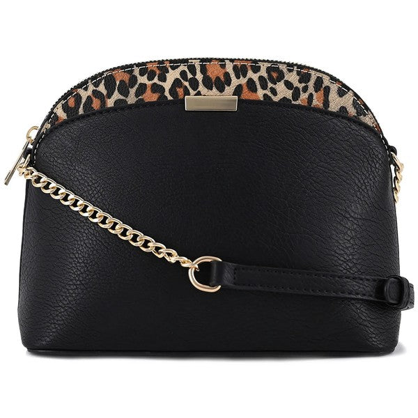 Dina - Leopard Accent Small Dome Crossbody Bag