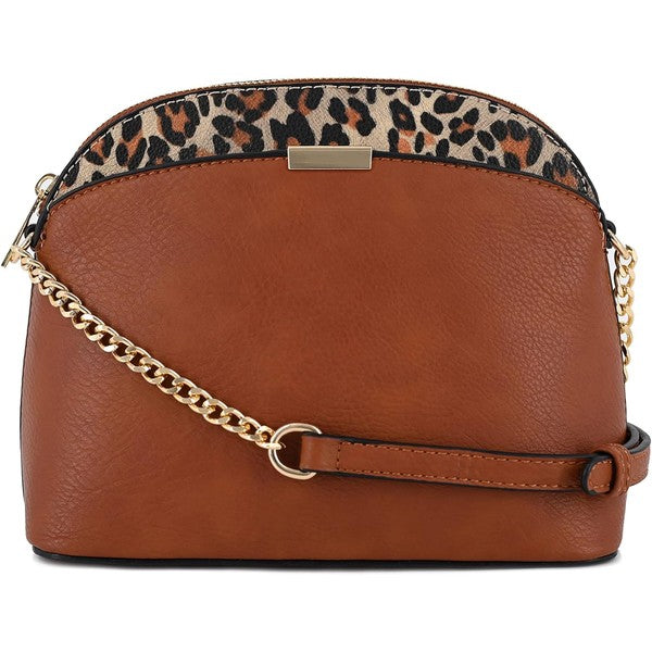 Dina - Leopard Accent Small Dome Crossbody Bag