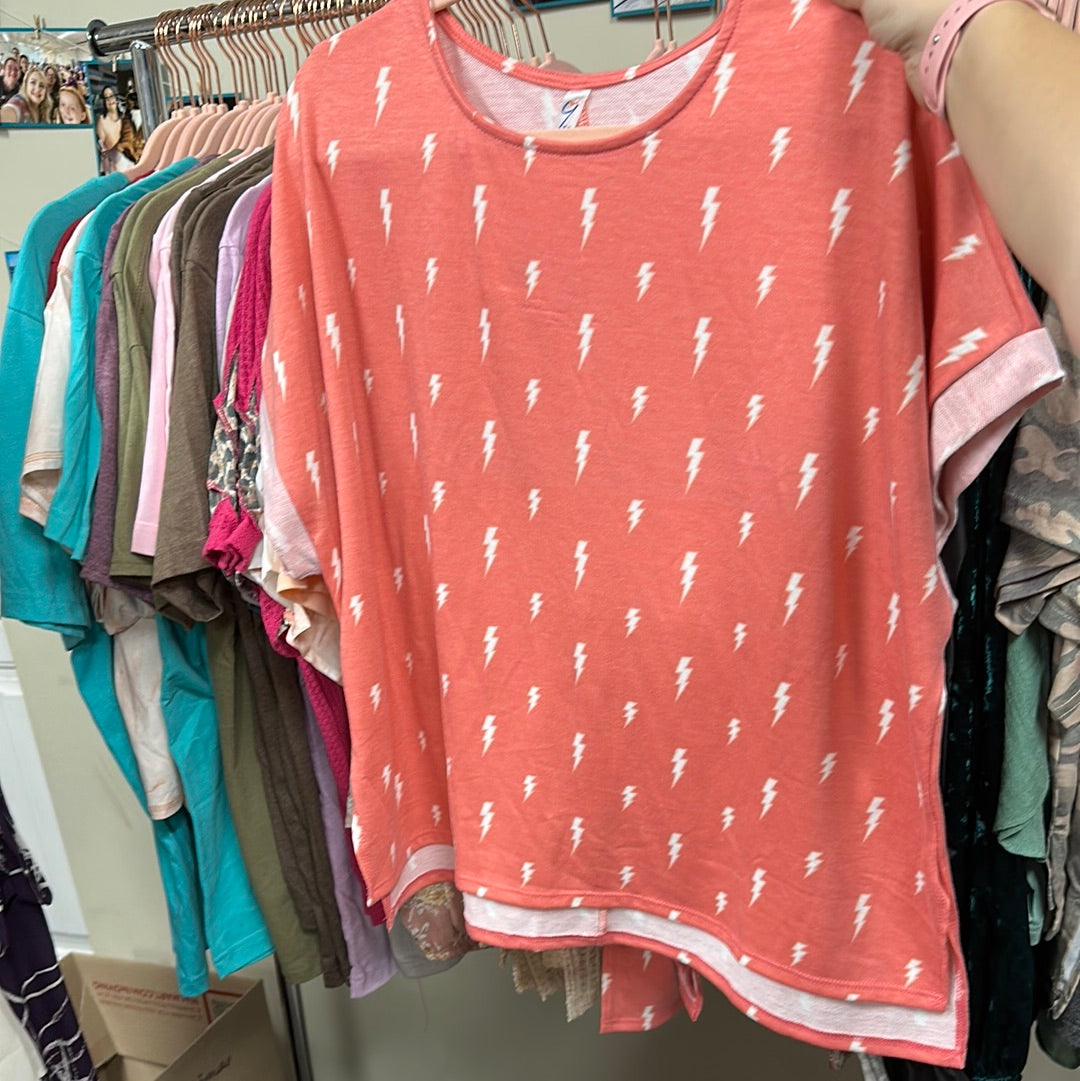 Felicity - Coral Pink Lightning Bolt Top