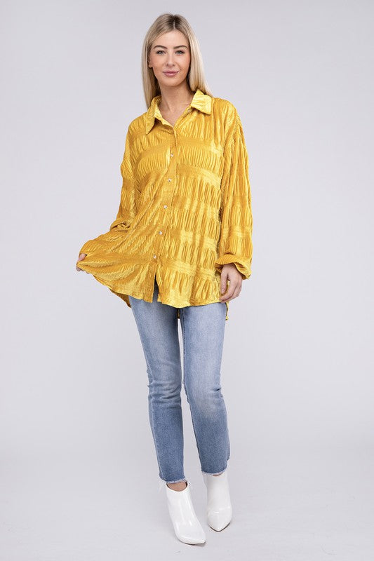 Isabel - Wrinkle Effect Tiered Shirring Velvet Shirt