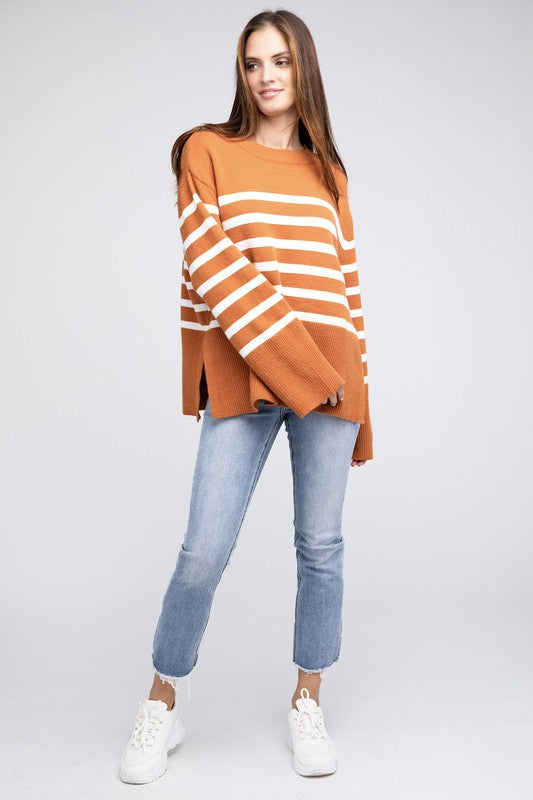 Elise - Ribbed Hem Stripe Sweater