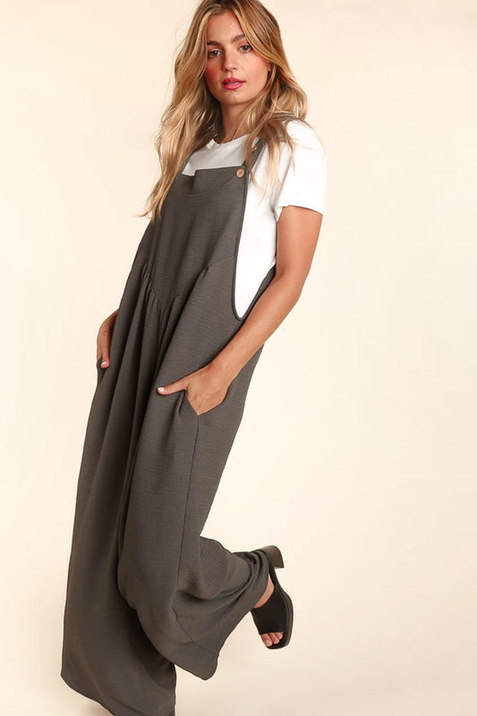 Spencer - Gray Wide Leg Jumpsuit with Suspenders