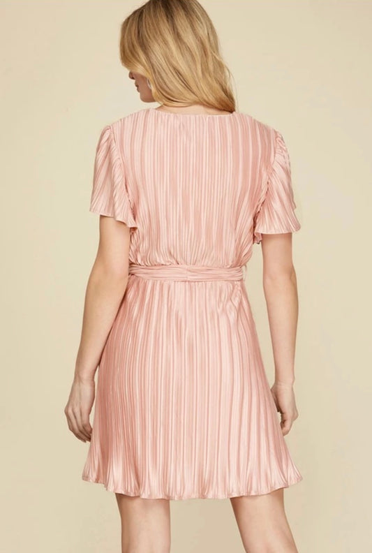 Genevieve - Pink Pearlescent Pleated Dress