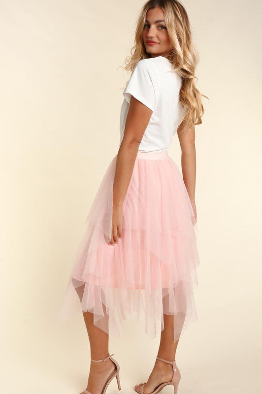 Bella - Plus-Sized Asymmetrical Tiered Tulle Midi Skirt with Lining