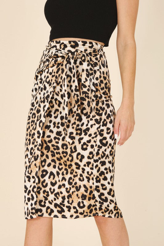 Tessa - Satin leopard tie skirt