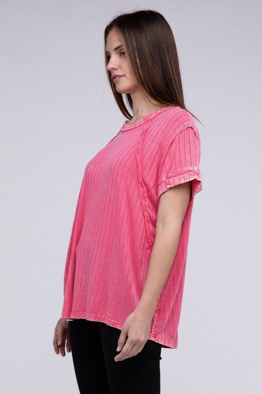 Sabrina - Ribbed Raglan Dolman Sleeve Boat-Neck Top