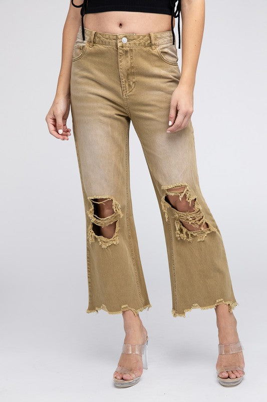 Brea - Distressed Vintage Washed Wide Leg Pants