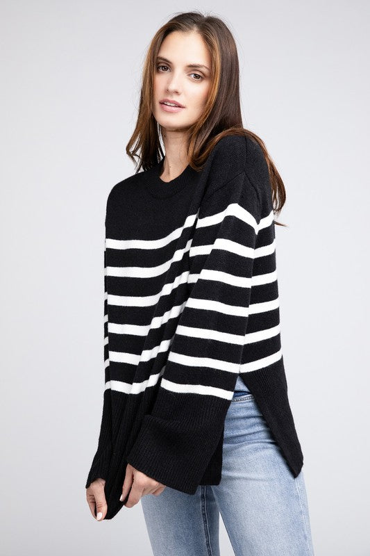 Elise - Ribbed Hem Stripe Sweater