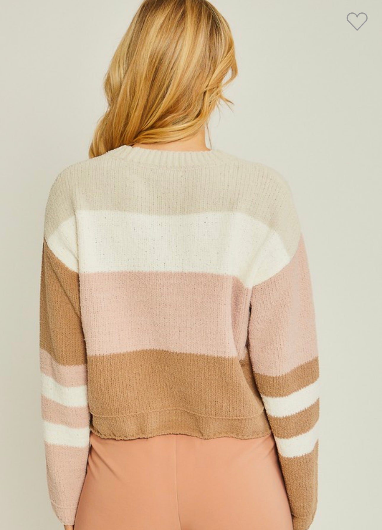 Emily - Taupe/Blush Color Block Cropped Sweater
