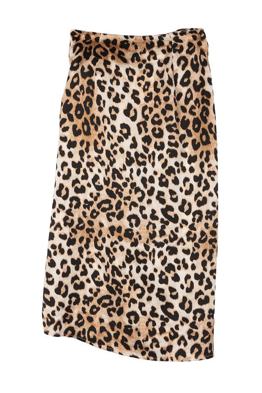 Tessa - Satin leopard tie skirt