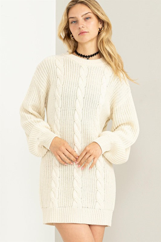 Amelia - Cable-Knit Ribbed Mini Sweater Dress