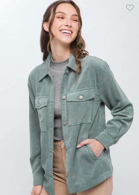 Esther - Mint Stone Corduroy Shacket