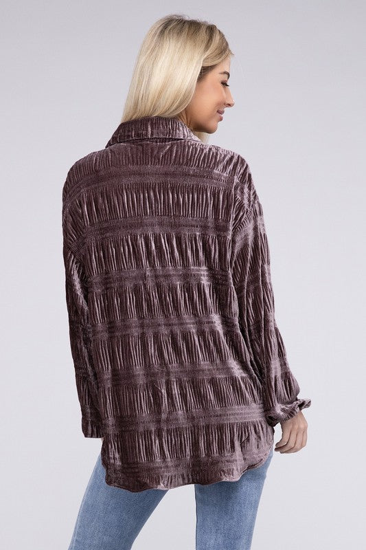 Isabel - Wrinkle Effect Tiered Shirring Velvet Shirt