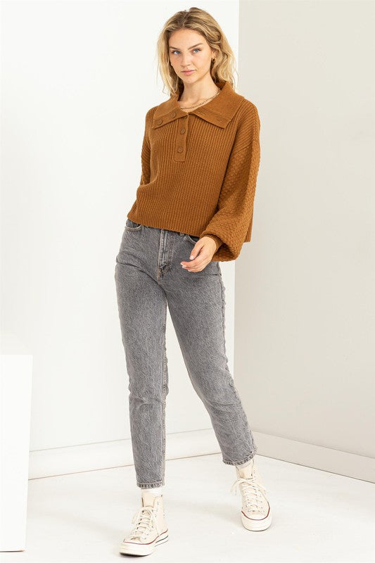 Sally - Wide Collar Button Front Sweater