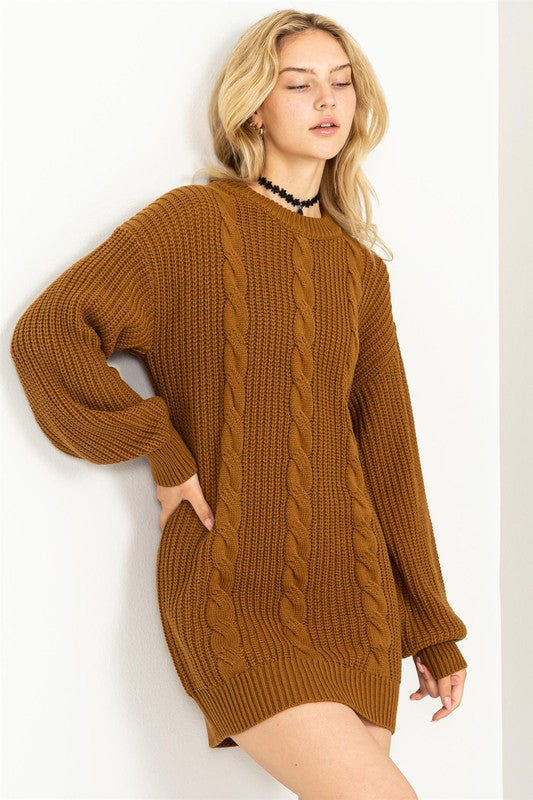 Amelia - Cable-Knit Ribbed Mini Sweater Dress