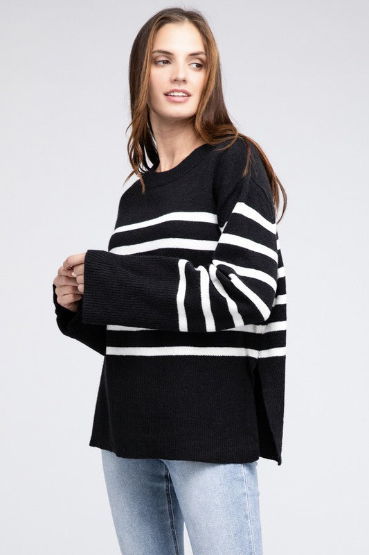 Elise - Ribbed Hem Stripe Sweater