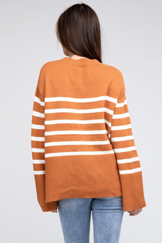 Elise - Ribbed Hem Stripe Sweater