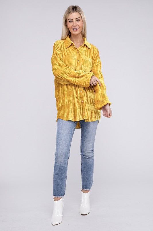 Isabel - Wrinkle Effect Tiered Shirring Velvet Shirt