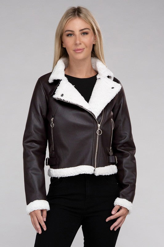 Renee - Plush Teddy Trimmed PU Jacket