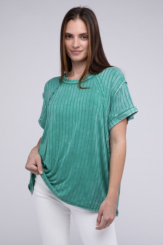 Sabrina - Ribbed Raglan Dolman Sleeve Boat-Neck Top