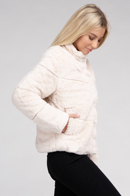 Claire - Fluffy Zip-Up Sweater Jacket