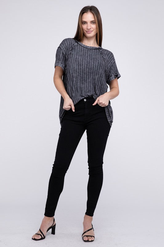 Sabrina - Ribbed Raglan Dolman Sleeve Boat-Neck Top