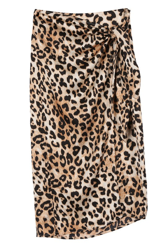 Tessa - Satin leopard tie skirt