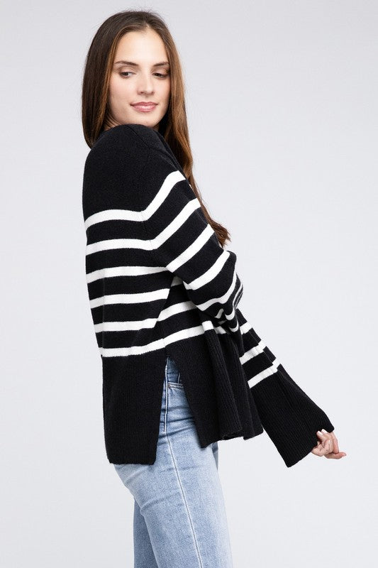 Elise - Ribbed Hem Stripe Sweater