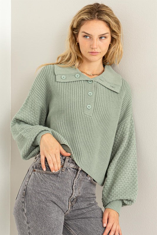 Sally - Wide Collar Button Front Sweater