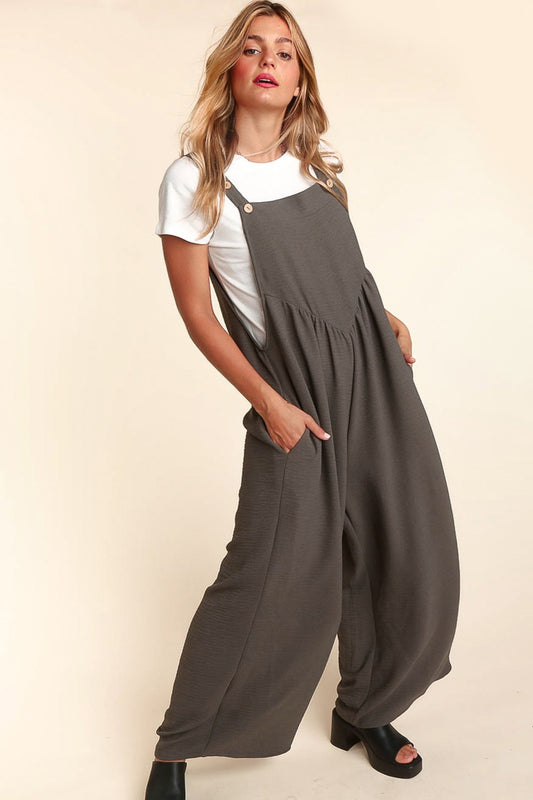 Spencer - Gray Wide Leg Jumpsuit with Suspenders