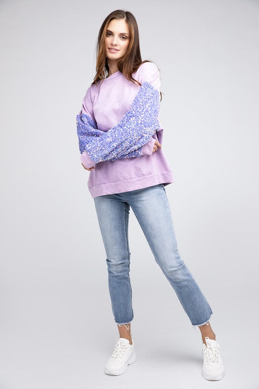 Callie - Velvet Sequin Sleeve Mineral Washed Top