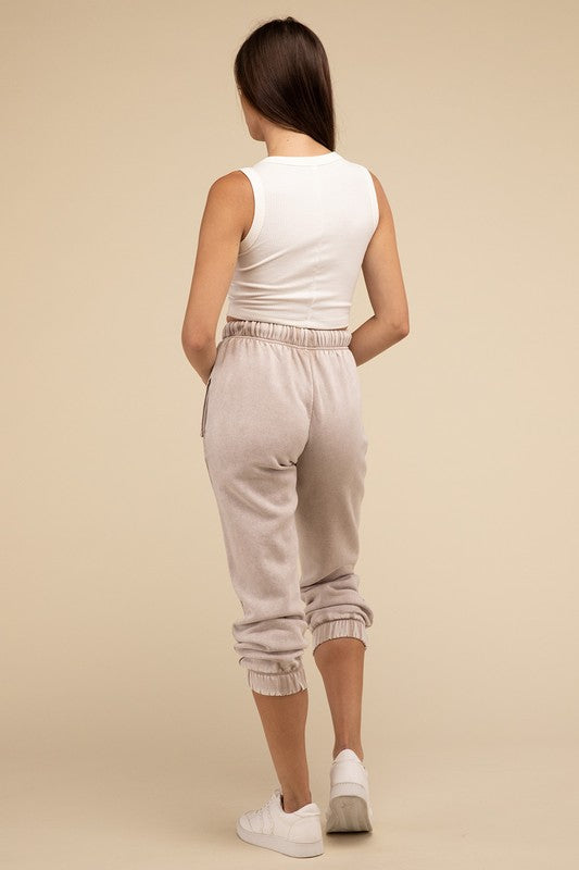 Halle - Acid Wash Fleece Sweatpants with Pockets