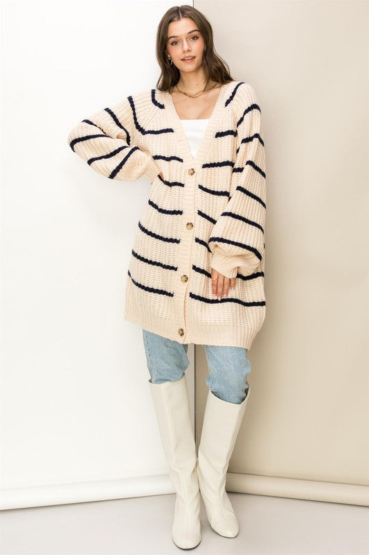 Susie - Oversized Striped Sweater Cardigan