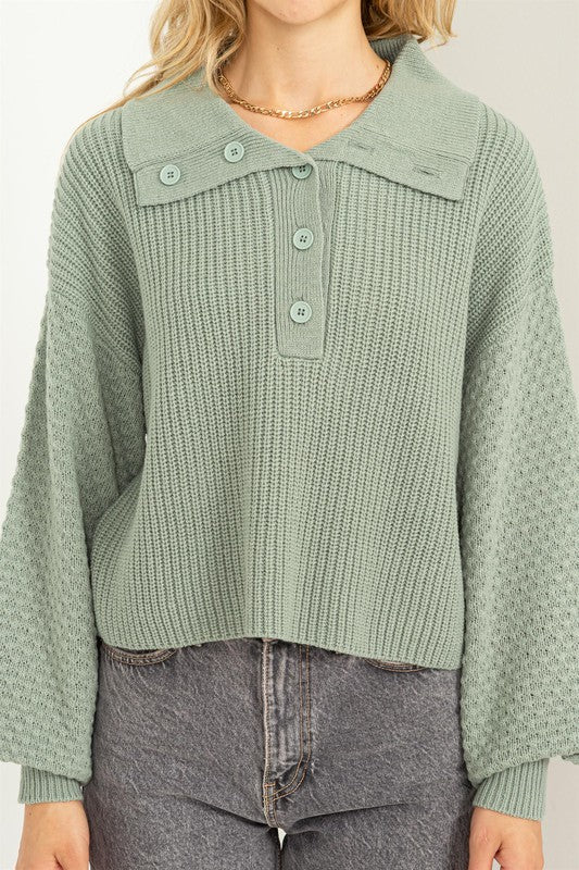 Sally - Wide Collar Button Front Sweater