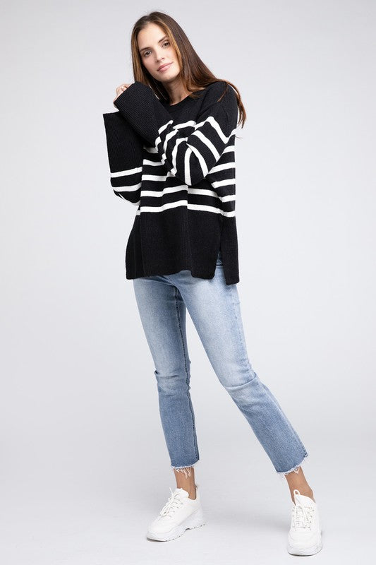 Elise - Ribbed Hem Stripe Sweater