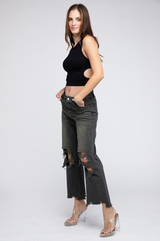 Brea - Distressed Vintage Washed Wide Leg Pants