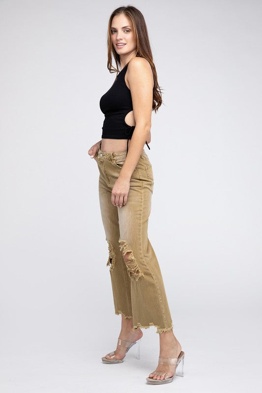 Brea - Distressed Vintage Washed Wide Leg Pants